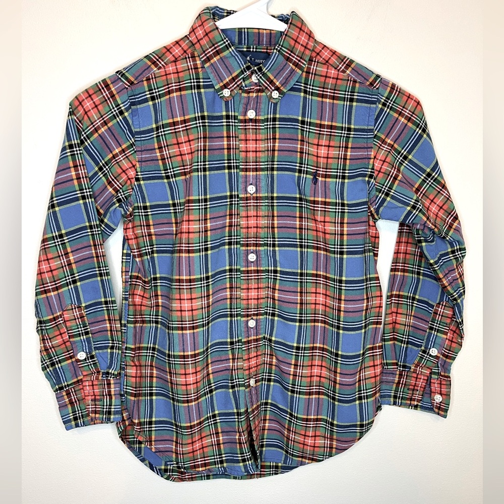 Ralph Lauren Youth Boys Long Sleeve Tartan Red/Blue Plaid Button Down Size 7 GUC
